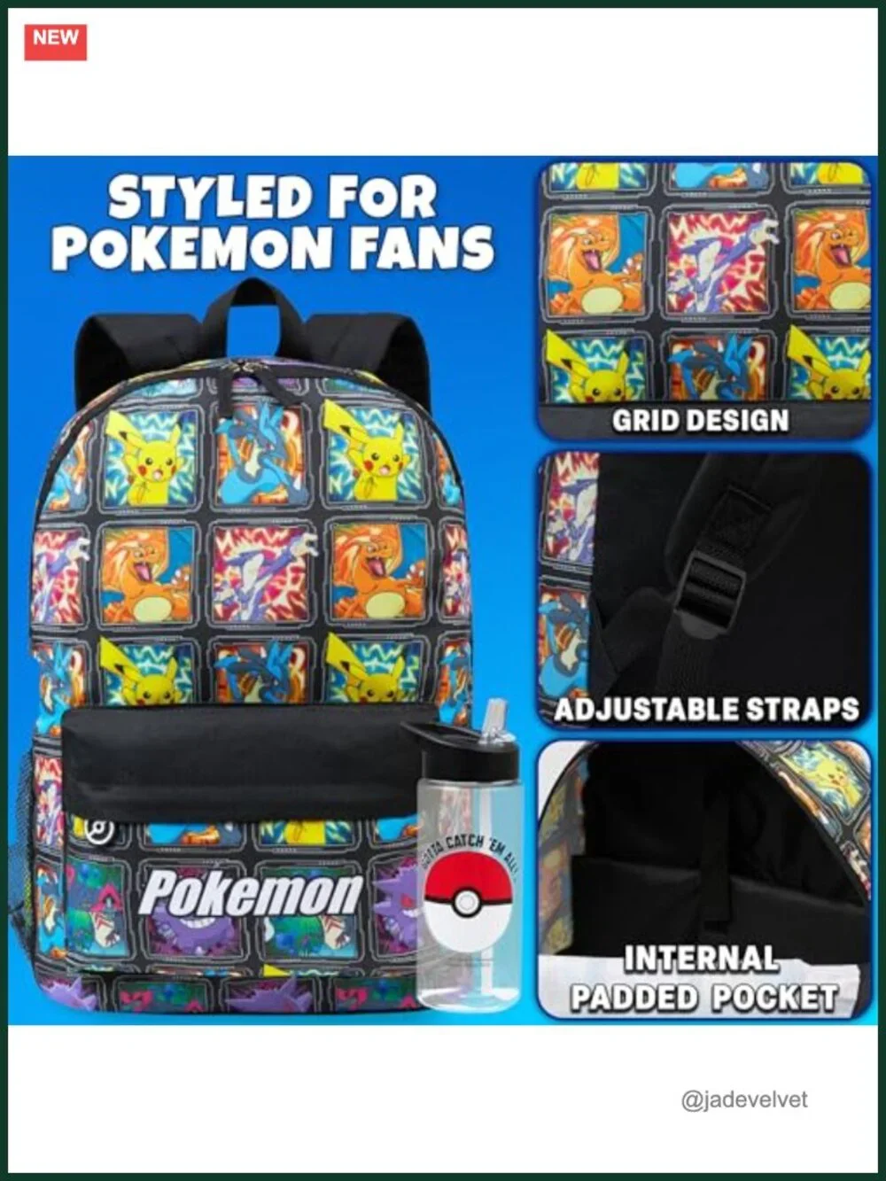 Pokemon Boys Backpack and Water Bottle Set, 17